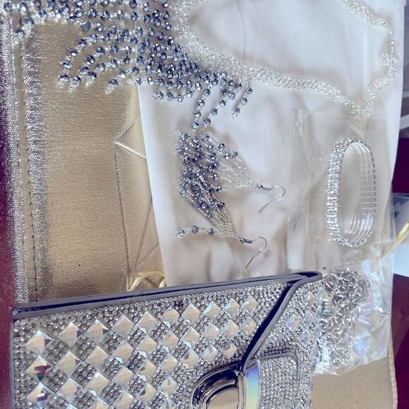 Bling Jewelry & Matching Crossbody NEW Prom Jewelry Accessories Wedding NEW - Picture 12 of 14